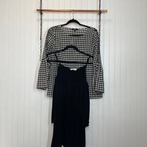 Madewell & Etan Gingham Blouse & Black Cold Shoulder Top Bundle of 2 Size M